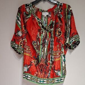 Beige by eci Red Paisley Blouse